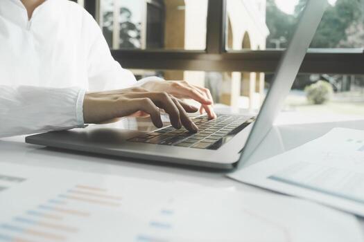 Closeup hand coding programing computer software. photo