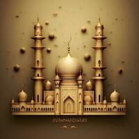 3D Mosque illustration for Eid Mubarak. Islamic Celebration. AI Generated photo