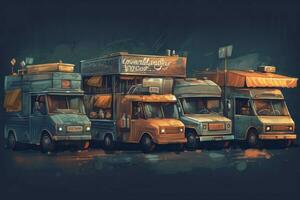 Food trucks digital art. Generate Ai photo