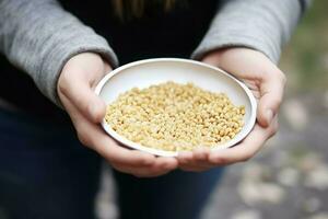 dando personas cuenco alimento. generar ai foto