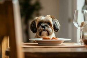 perro esperando comida lámina. generar ai foto