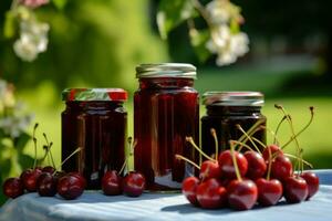 Cherry jam harvest. Generate Ai photo