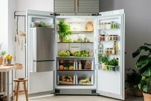 Stylish kitchen fridge electric. Generate Ai photo