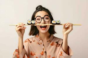 Funny woman sushi. Generate Ai photo