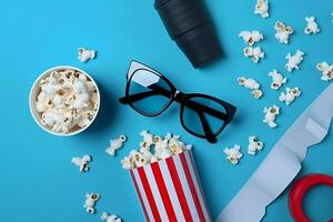 Movie clapper pop corn background. Generate Ai photo