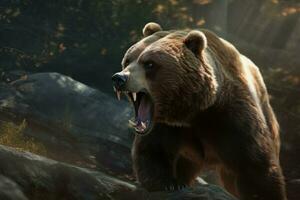 Angry grizzly roaring. Generate Ai photo