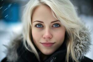 Blonde woman winter. Generate Ai photo