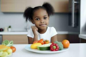 African american girl at kitchen. Generate Ai photo