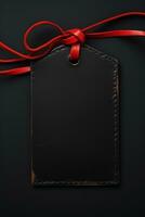 Red empty price tag on black or dark background. Black Friday concept, template copyspace photo