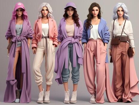 Set of clothing styles from the 90s - 80s fun and colorful outfits generative ai photo