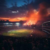 Amazing atmosphere in soccer match stadium generative ai photo