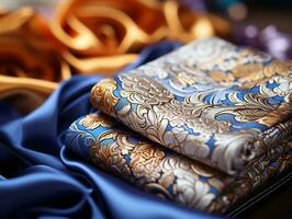Close-up shot of an artisan silk handkerchief generative ai photo