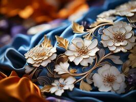 Close-up shot of an artisan silk handkerchief generative ai photo