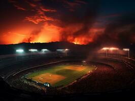 Amazing atmosphere in soccer match stadium generative ai photo