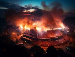 Amazing atmosphere in soccer match stadium generative ai photo