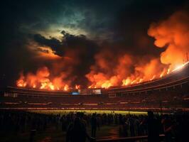 Amazing atmosphere in soccer match stadium generative ai photo