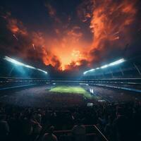 Amazing atmosphere in soccer match stadium generative ai photo