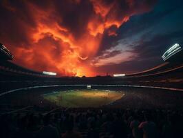 Amazing atmosphere in soccer match stadium generative ai photo