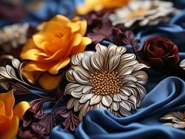 Close-up shot of an artisan silk handkerchief generative ai photo