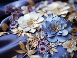 Close-up shot of an artisan silk handkerchief with flowers generative ai photo