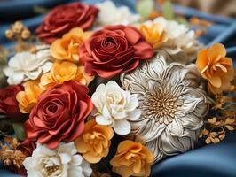 Close-up shot of an artisan silk handkerchief with flowers generative ai photo