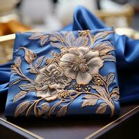 Close-up shot of an artisan silk handkerchief generative ai photo