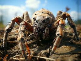 Close-up highly detailed MACRO shot of the spider generative ai photo