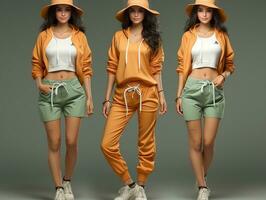 Sporty orange and green outfit informal clothing set generative ai photo