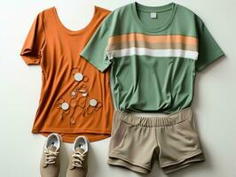 Sporty orange and green outfit informal clothing set generative ai photo