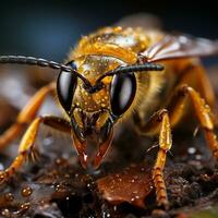 Close-up highly detailed MACRO shot of the bee generative ai photo