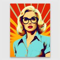 Colorful pop art retro style pretty blonde young business woman generative ai photo