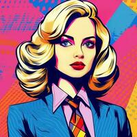 Colorful pop art retro style pretty blonde young business woman generative ai photo