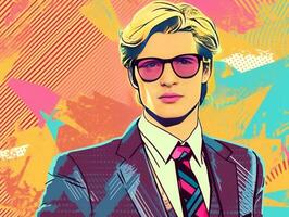 Colorful pop art retro style young business man generative ai photo