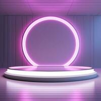 Beautiful futuristic modern podium with textured white wall and neon backlight generative ai photo
