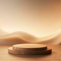 Round wooden podium with beautiful backlighting generative ai photo