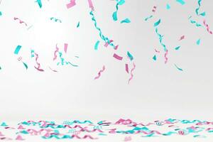 Blue and pink boy or girl confetti falling in the floor overlay photo