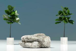 Natural rock with plants podium scene mockup photo