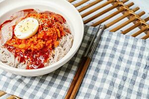 kodarinaengmyeon, Korean Cold Buckwheat Noodles with Half-dried Pollak food photo