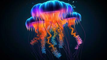 Glowing jellyfish underwater photo