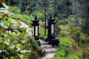High Angle View of Traditional split gates Gedong Songo Temple photo