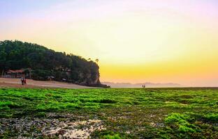 sunrise in the mountains. morning view of the beach and cliff photo