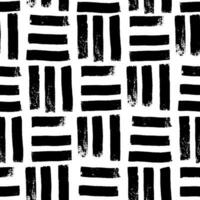 Abstract tile geometric seanless pattern with gringe texture. Hand drawn brush strokes background with bold lines. Black and white intricate vector illustration