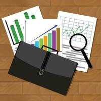 Analysis of stock market statistics. Stock exchange market graph, investment and finance document. Vector illustration. Investment report document