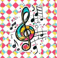 A colorful drawing of a treble clef with the word music on it vector