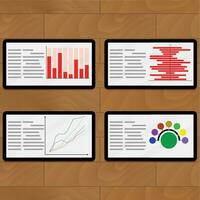 Tablets with statistical marketing, vector planning and strategy illustration