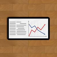 Digital tablet with graphics. Statistic diagram information, vector illustration
