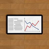 Digital tablet with graphics. Statistic diagram information, vector illustration