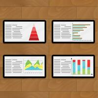 Statistical file on tablets. Economic layer infographic report, vector illustration
