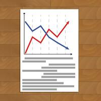 Document with arrow chart. Diagram analysis plan, vector illustration