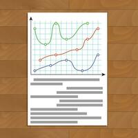 Document with color curve line graphic. Finance economy growth profit chart, vector illustration